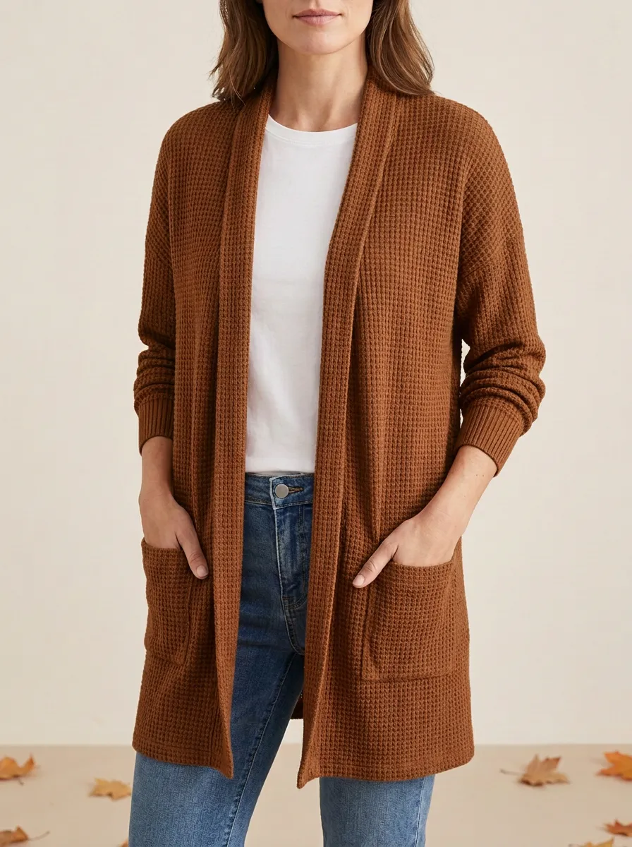 Structured Waffle-Knit Knit Cardigan