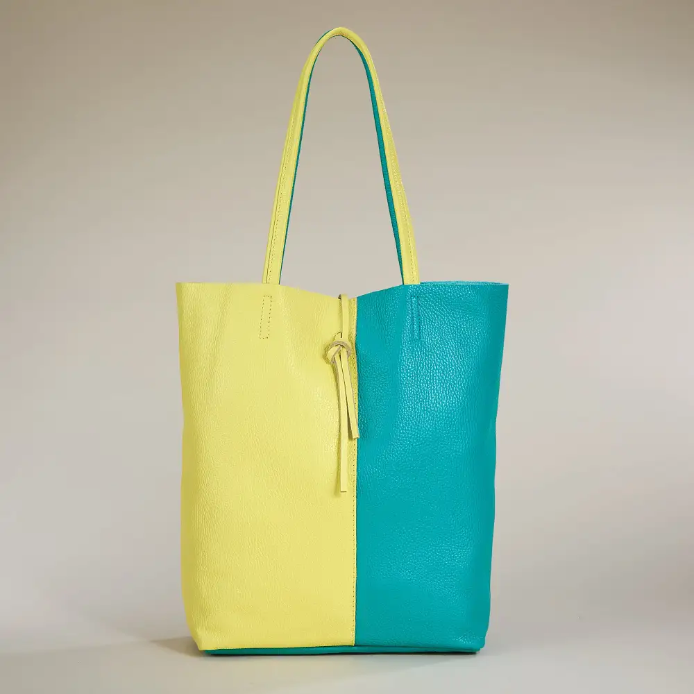 Modern Leather Split Panel Tote Bag