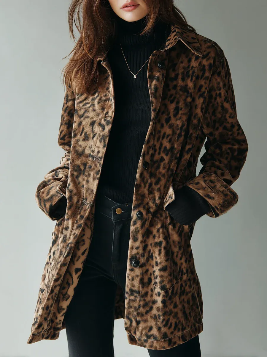 Leopard-Print Suede Vintage Jacket