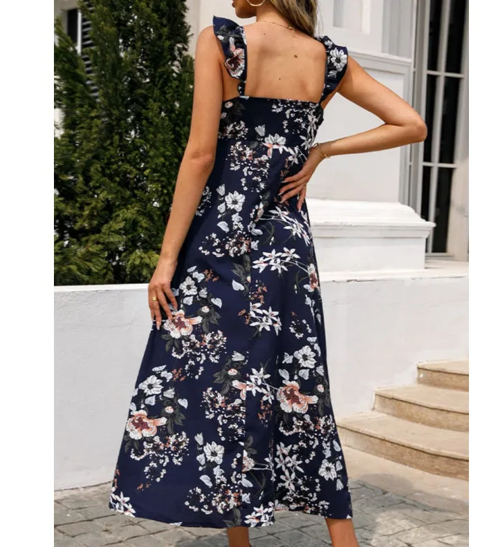 Sleeveless Square Neck Slit Midi Dress