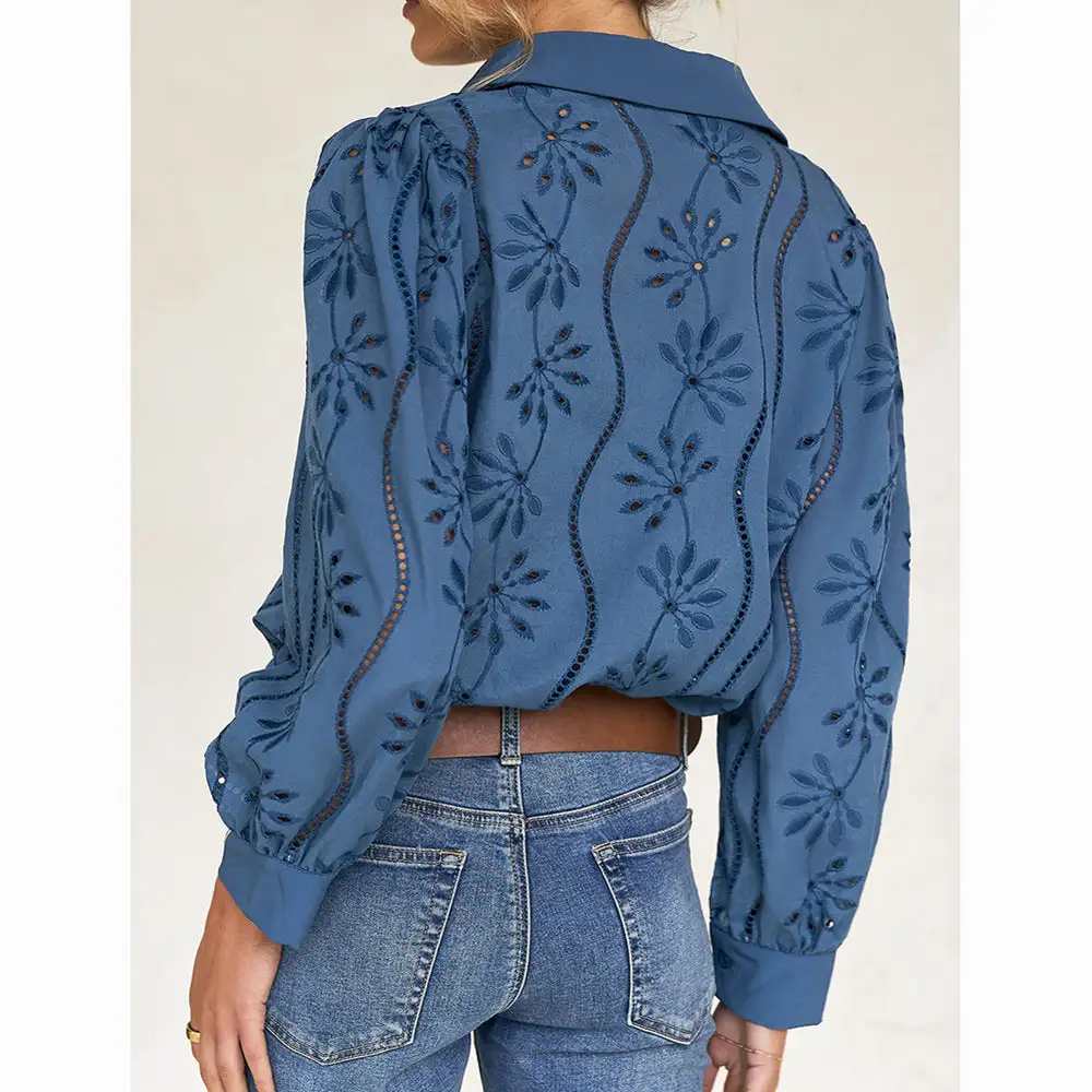 Fashionable Openwork Puff Sleeve Cardigan Shirt