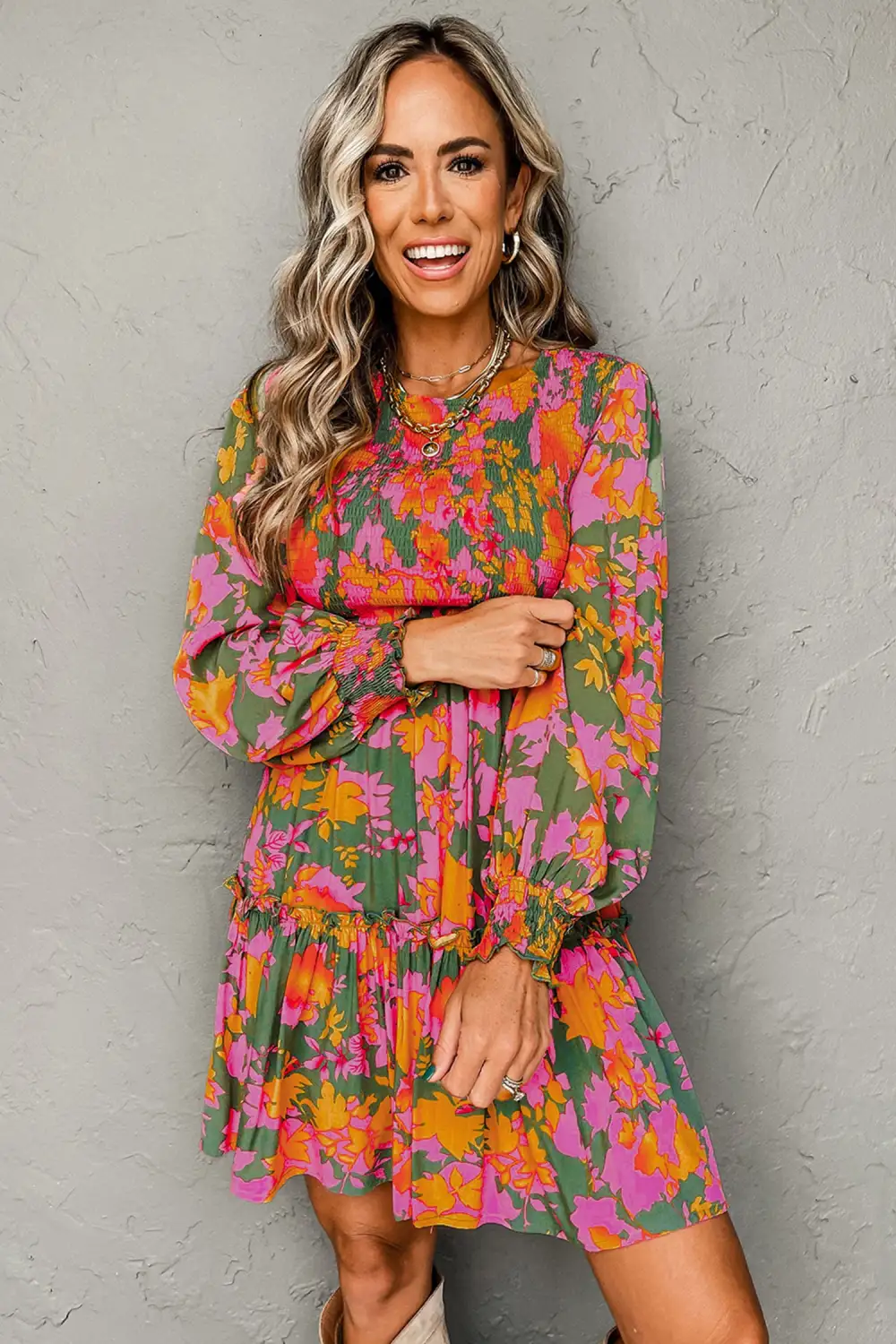 Balanced Detail Floral Printed Ruffle Mini Dress