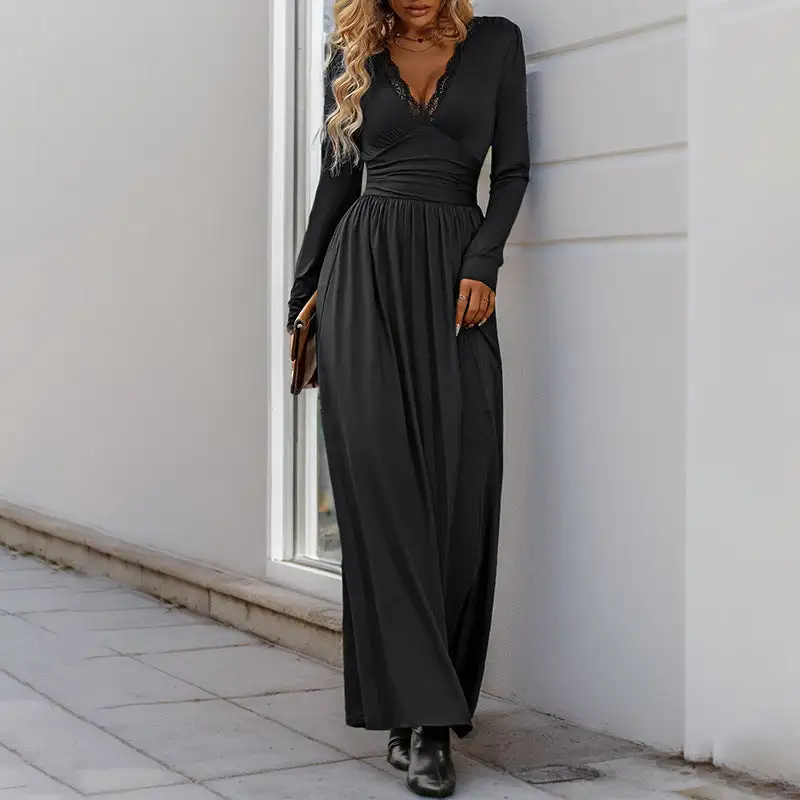 Women's V-Neck Long-Sleeve Ruffled Bridal Maxi Dress