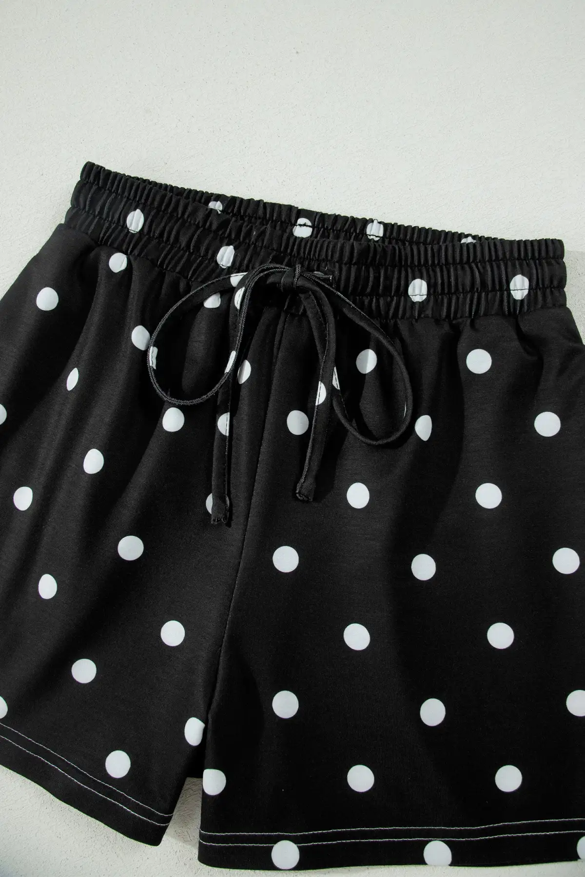 Refined Drawstring Polka-Dot Two-Piece Tee and Shorts Set