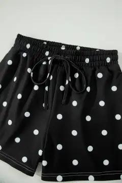 Refined Drawstring Polka-Dot Two-Piece Tee and Shorts Set