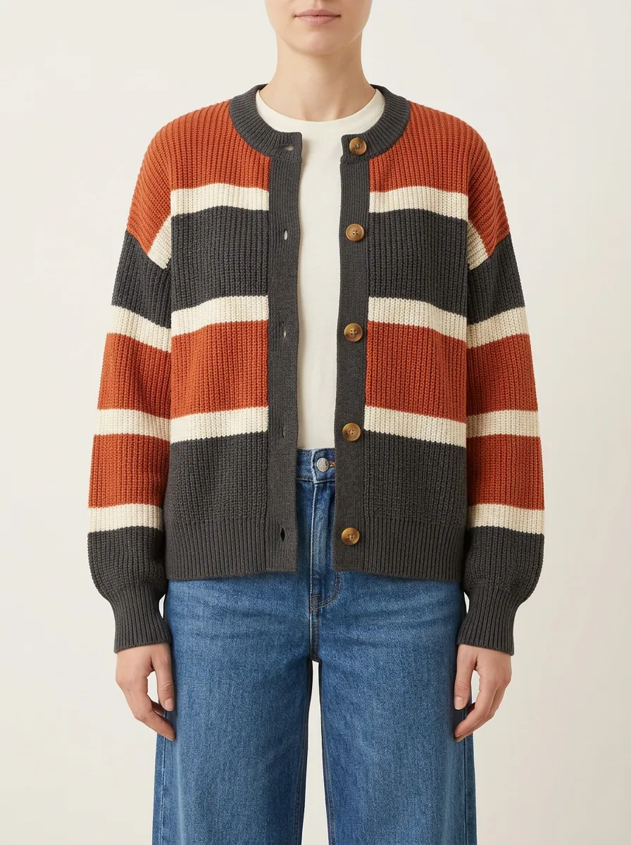 Printed Rugby Striped Print Knit Cardigan