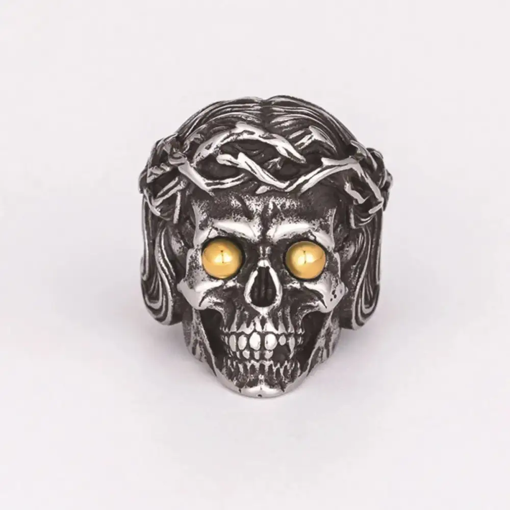 Men's Crown Of Thorns Skull Ring