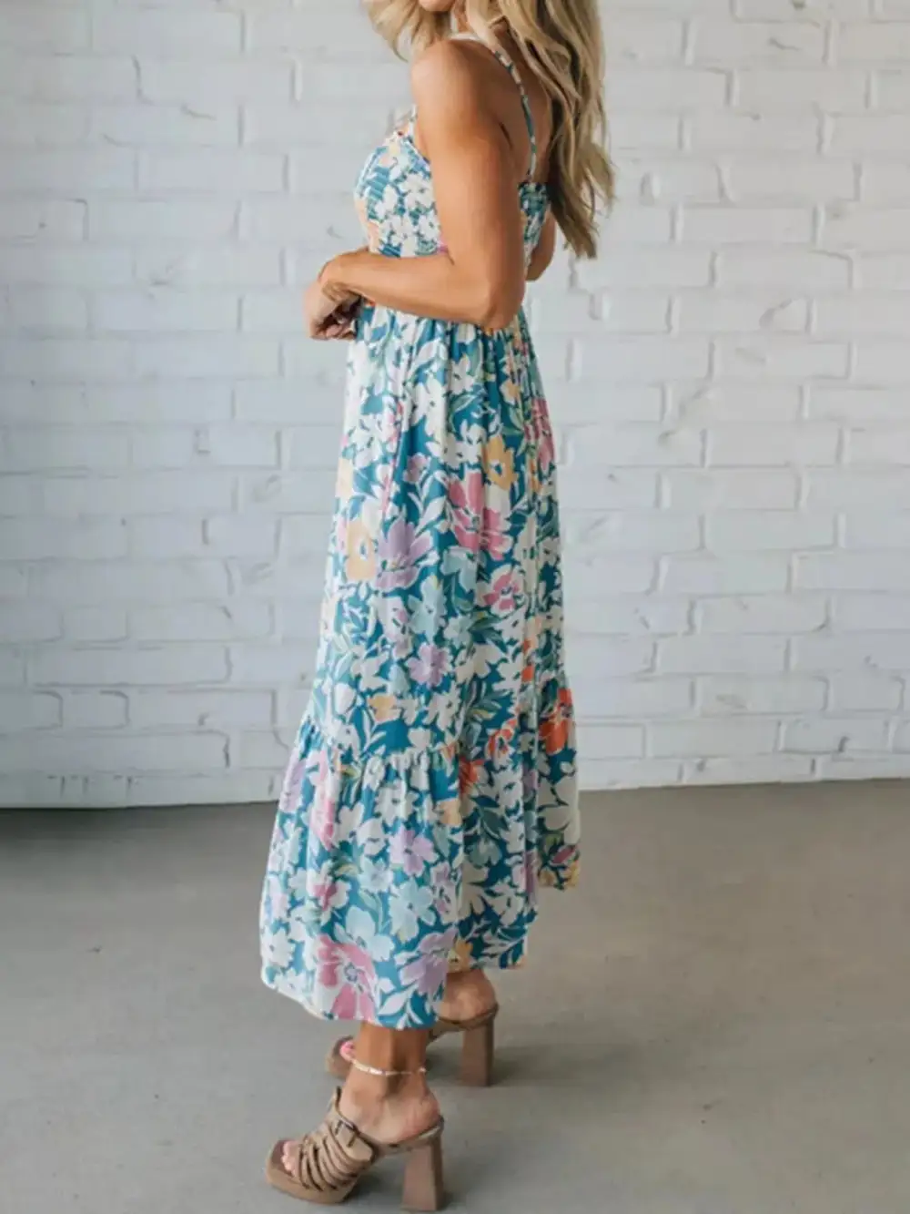 Smocked Smocked Square Neck Midi Dress