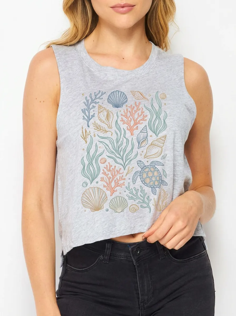 Women's Ocean Lover Sea Turtle Shells Printed Tank Top