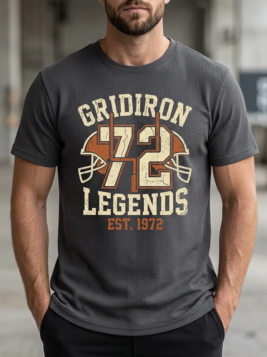 Men's Statement Football Gridiron Ball Crew Neck Graphic T-Shirt