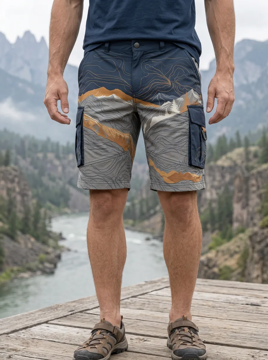 Men's Hiking Mountain Topographic Cargo Shorts