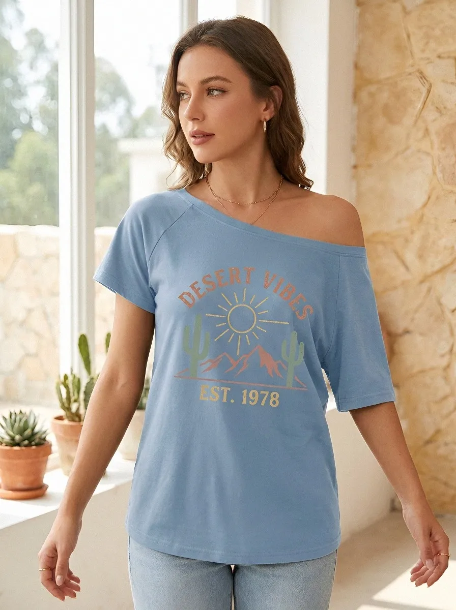 Women's Desert Vibes Cactus Mountain Printed T-shirt