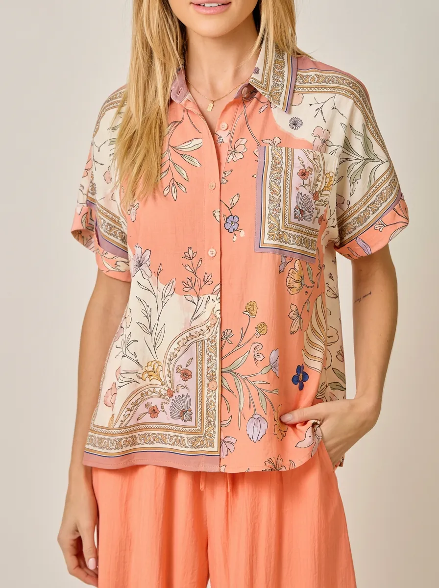 Women's Boho Floral Paisley Printed Button-Down Shirt