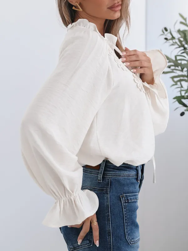 Long Sleeve Casual Style Cream Blouse