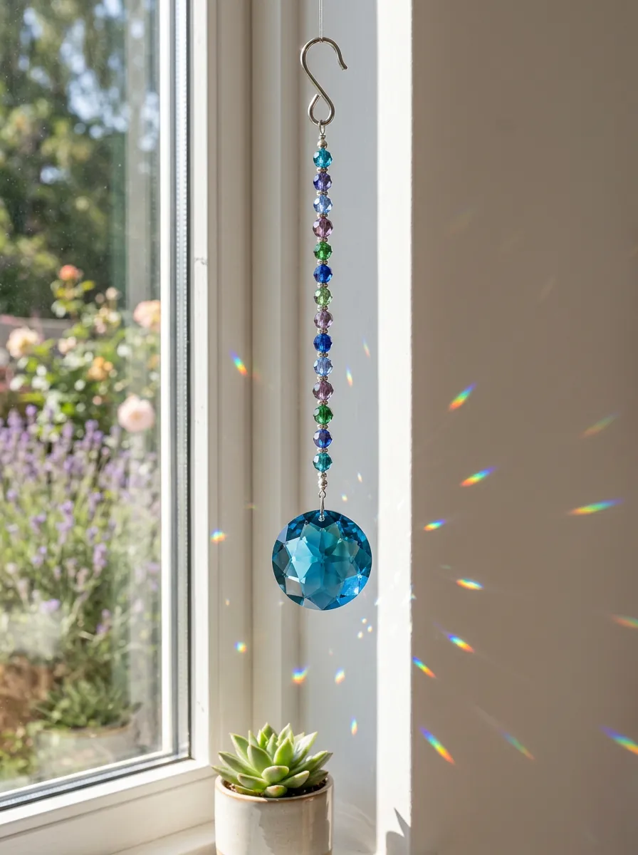 Blue Crystal Rainbow Maker Hanging Suncatcher