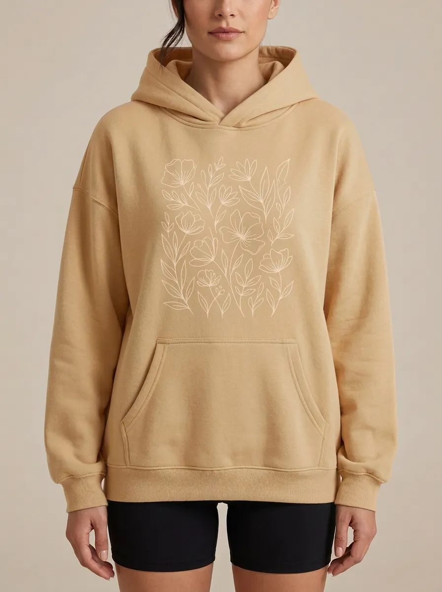 Relaxed Botanical Nature Floral Line Art Hoodie