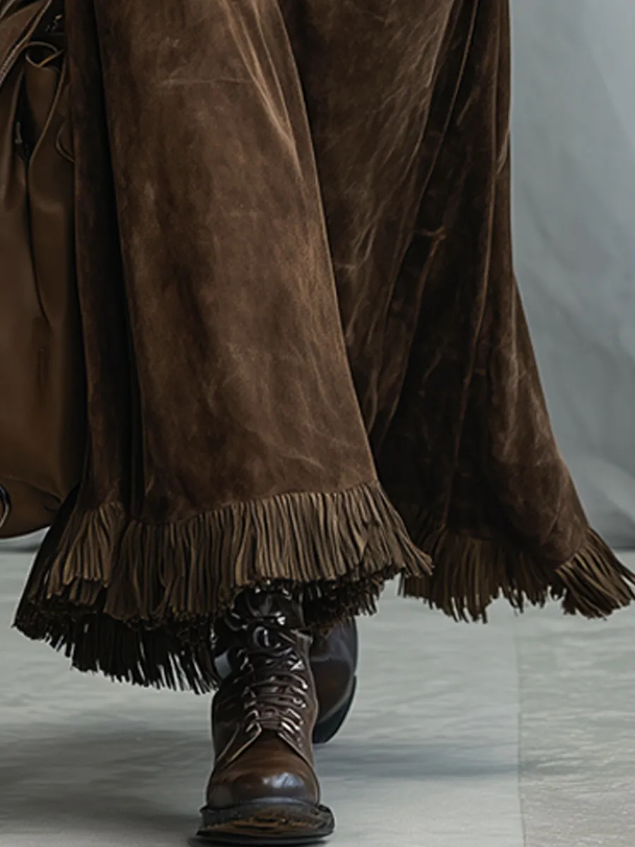 Faux-Suede Tassel Vintage Skirt