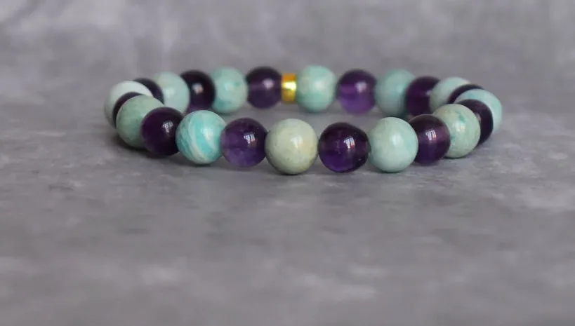 Virgo Zodiac Amethyst Amazonite Bead Bracelet