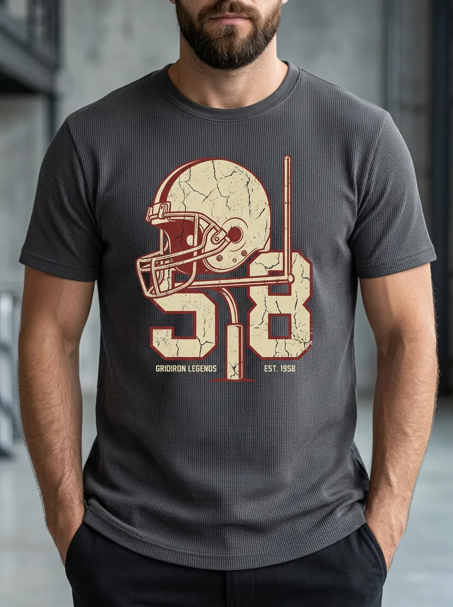 Men's Statement Helmet Football Gridiron Crew Neck Graphic T-Shirt