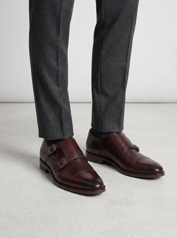 Men's Modern Business Formal Double Monk Strap Leather Shoes