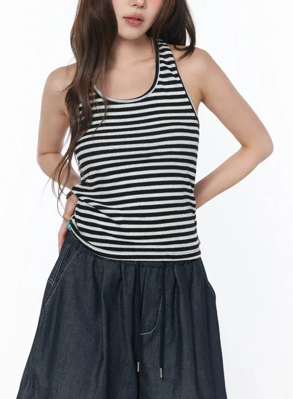 Casual Striped Halter Tank Top