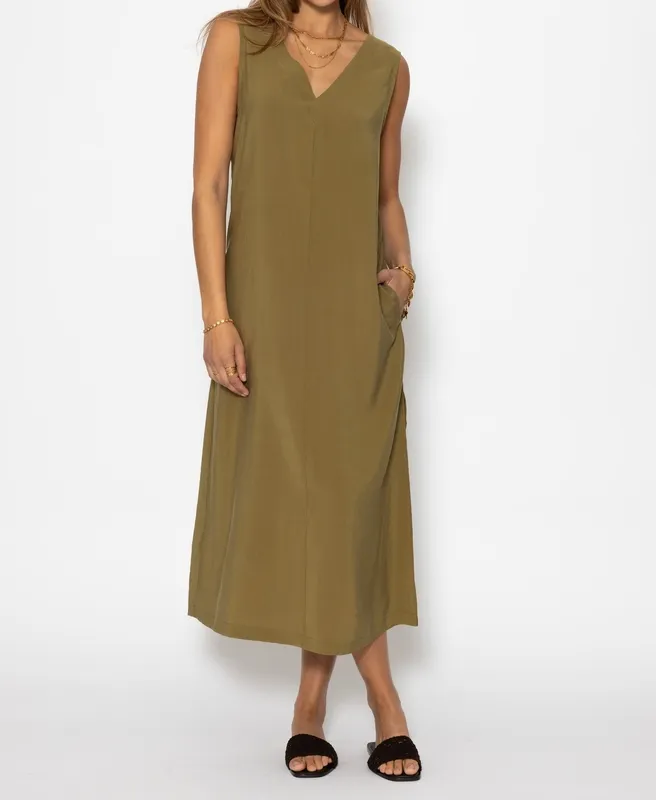 Khaki V Neck Dress