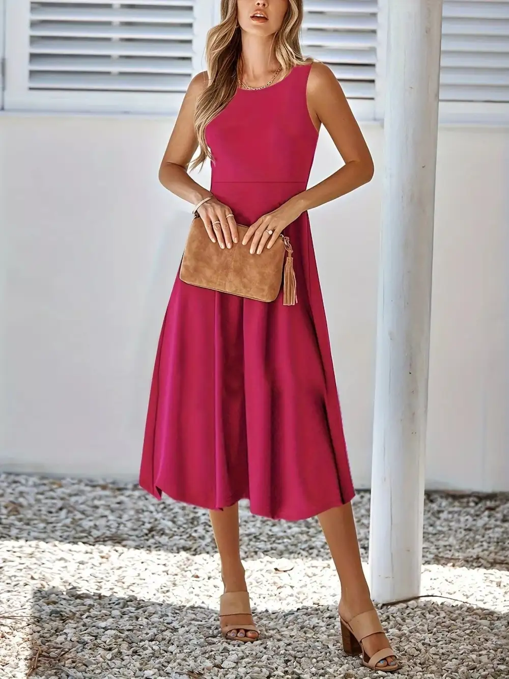 Elegant A Line Sleeveless Midi Dress