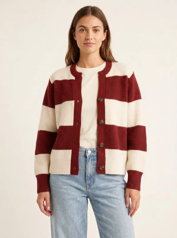Classic Heritage Distinctive Rugby Striped Knit Cardigan