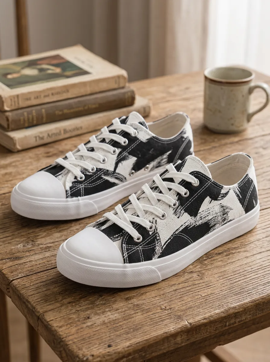 Men's Urban Abstract Brushstroke and Patterned Canvas Shoes