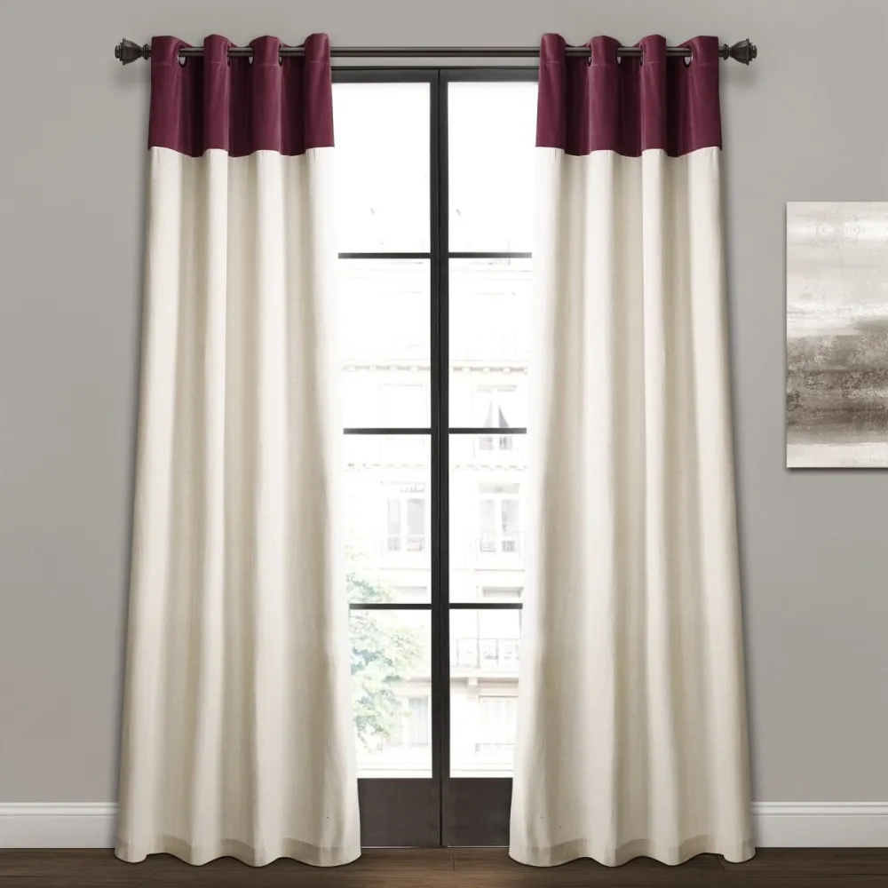 Modern Color Block Cotton Blend Grommet Curtain Panel Set
