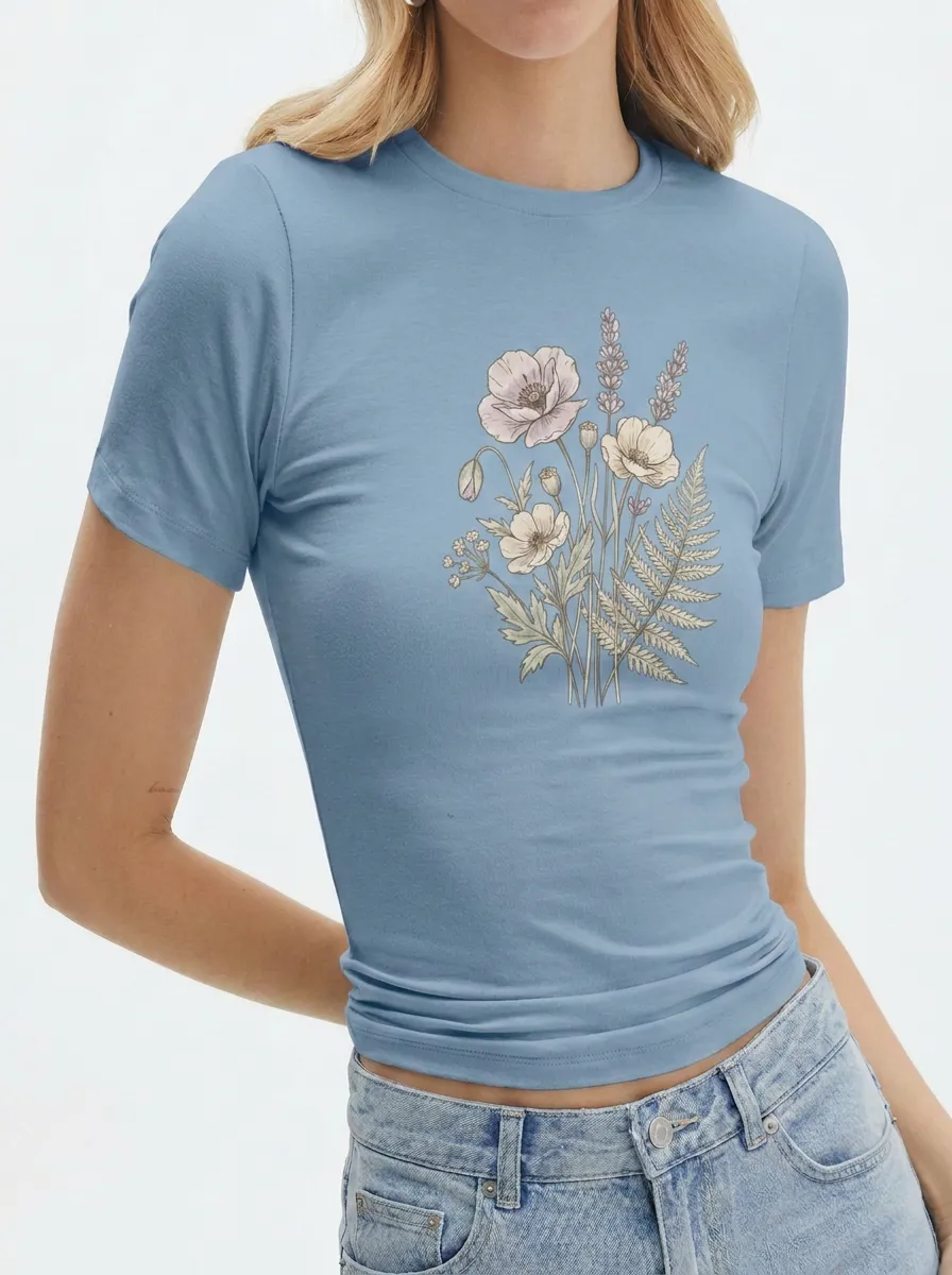 Women's Botanical Wildflower Bouquet Printed T-shirt