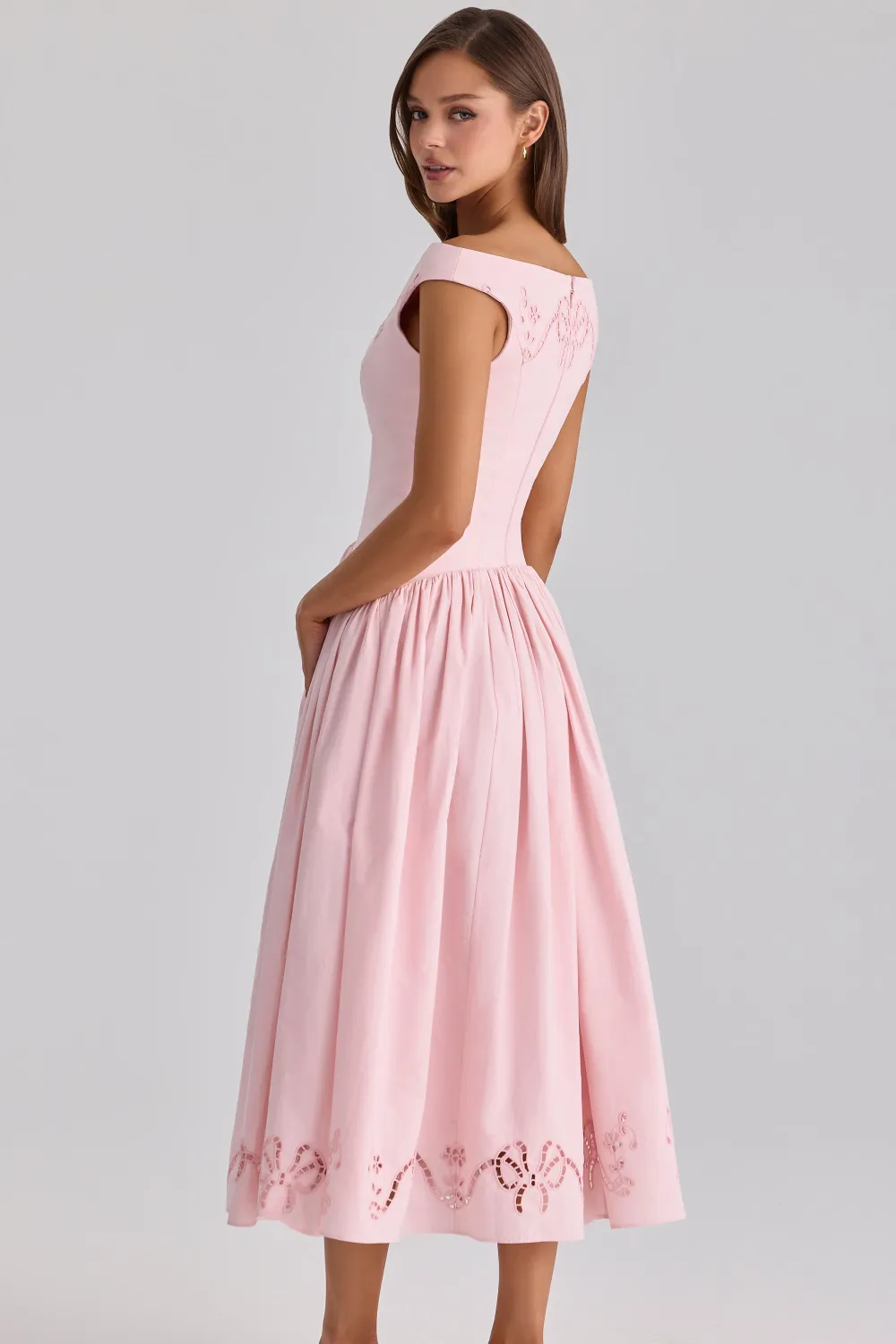Elizabeth Off-Shoulder Lace Hollow-Out Midi Dress