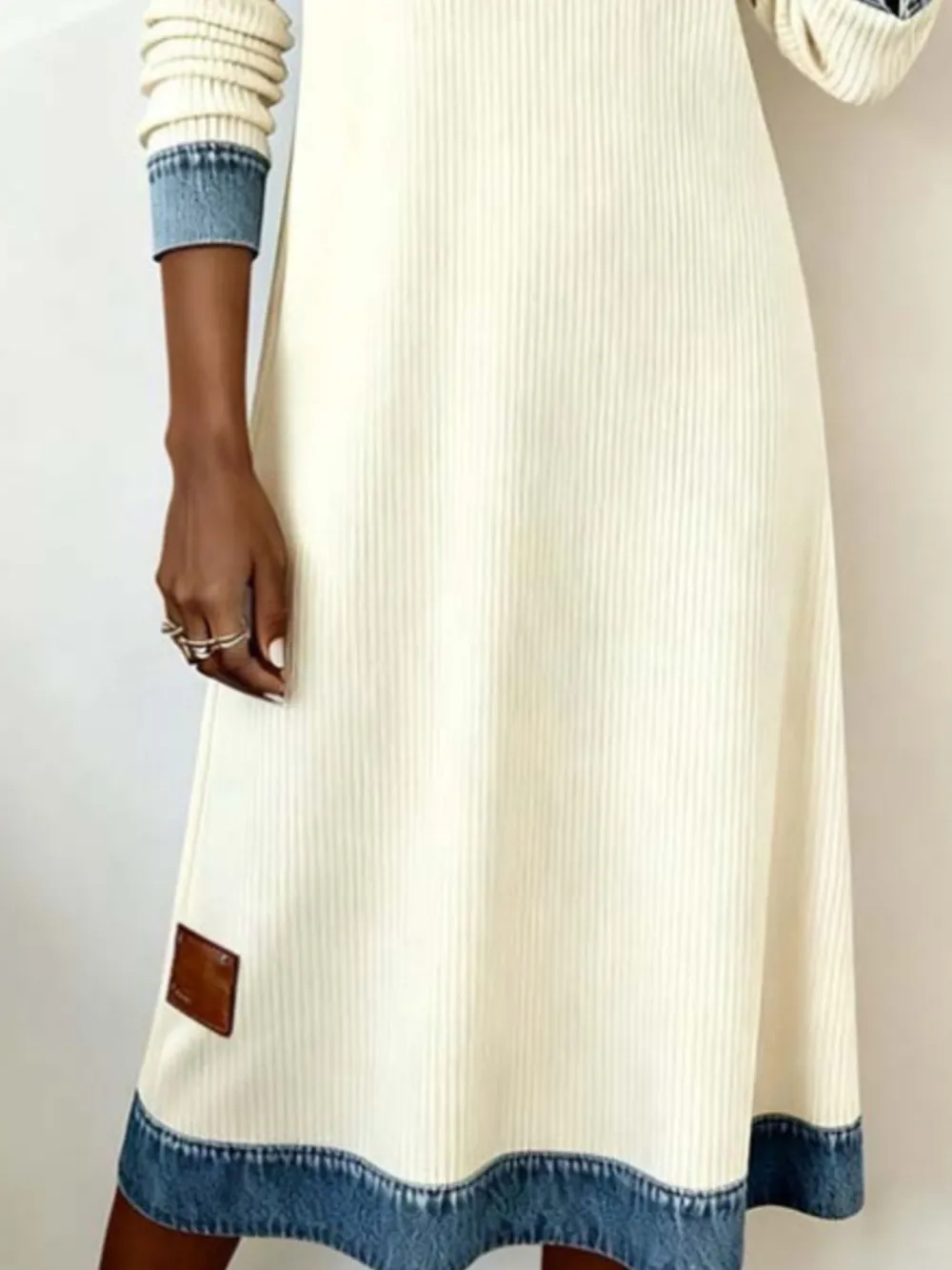 Full Size Trim Ribbed Knit Midi Dress Plus Size