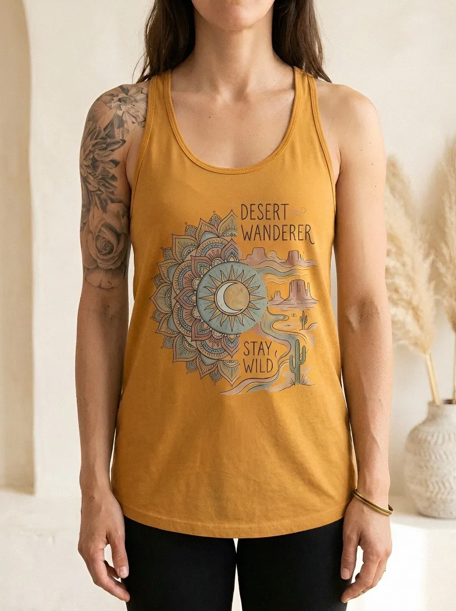 Women's Desert Wanderer Mandala Cactus Printed Tank Top