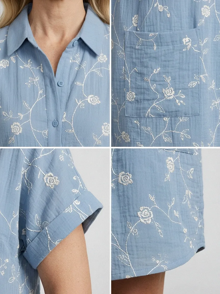 Women's Summer Vacation Floral Vine Printed Shirt Dress