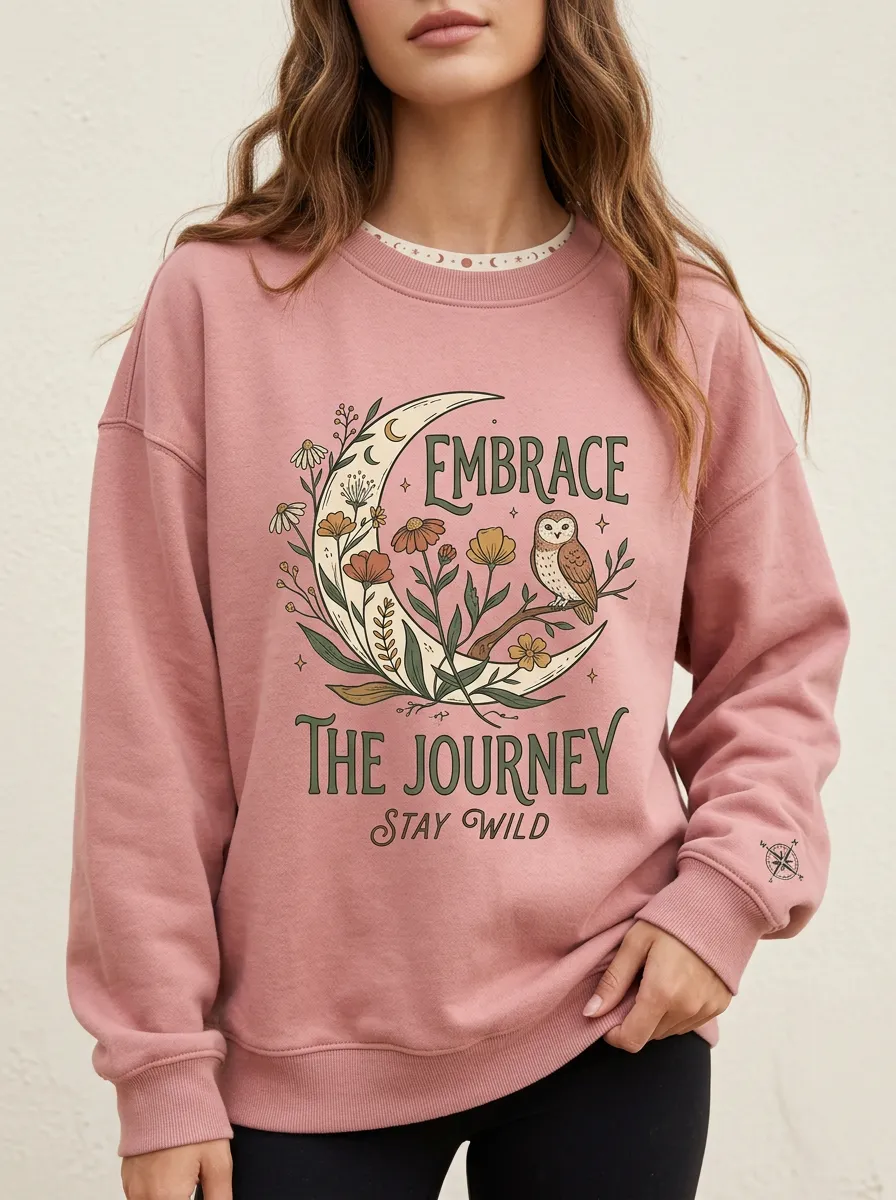 Nature Lover Moon Owl Floral Sweatshirt