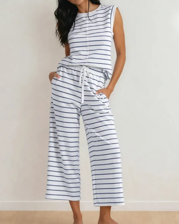 Striped Wide Leg Two Piece Set