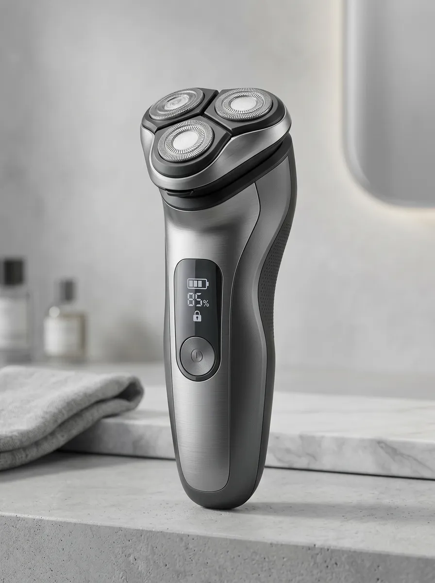 Rotary Triple-Blade LED Display Electric Shaver for Facial Grooming