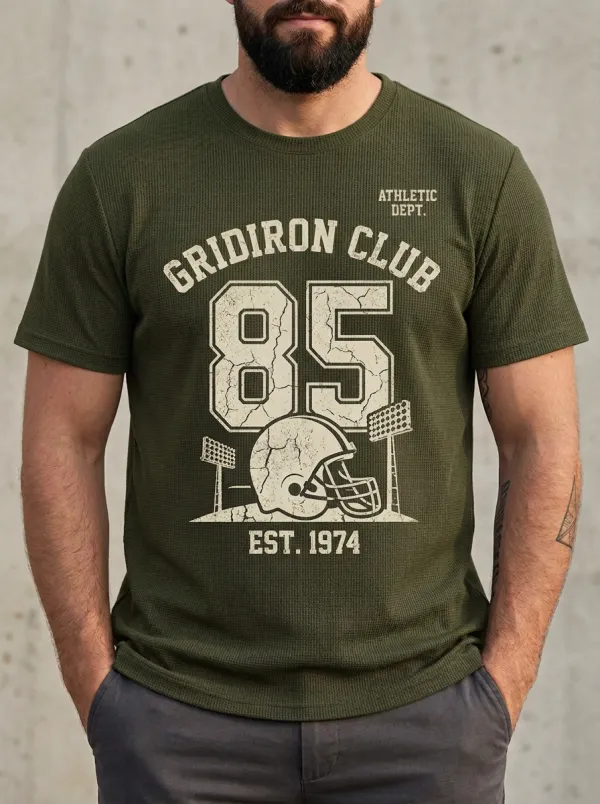 Men's Retro Inspired Helmet Football Gridiron Crew Neck Graphic T-Shirt