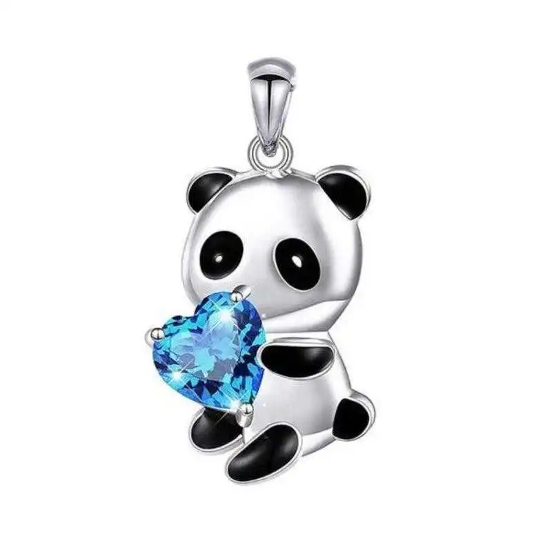 Women's Zircon Panda Heart Pendant Necklace