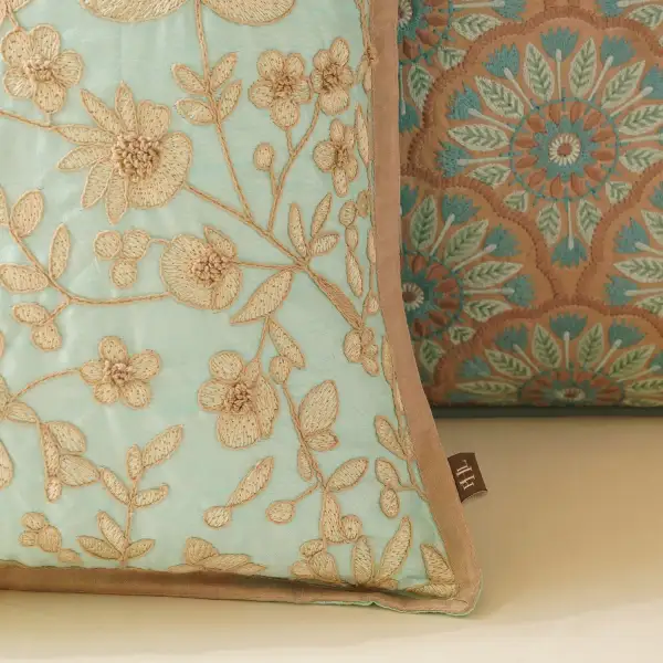 Blue Bloom Embroidered Cushion Cover