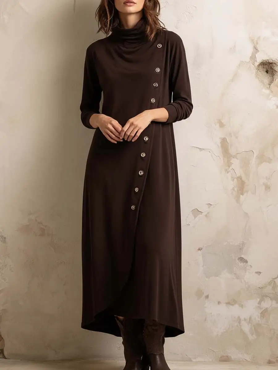 Boho-Inspired Midi Dress With Side Button Placket