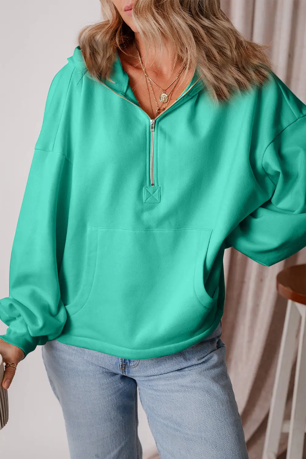 Half-Zip Pocketed Hoodie