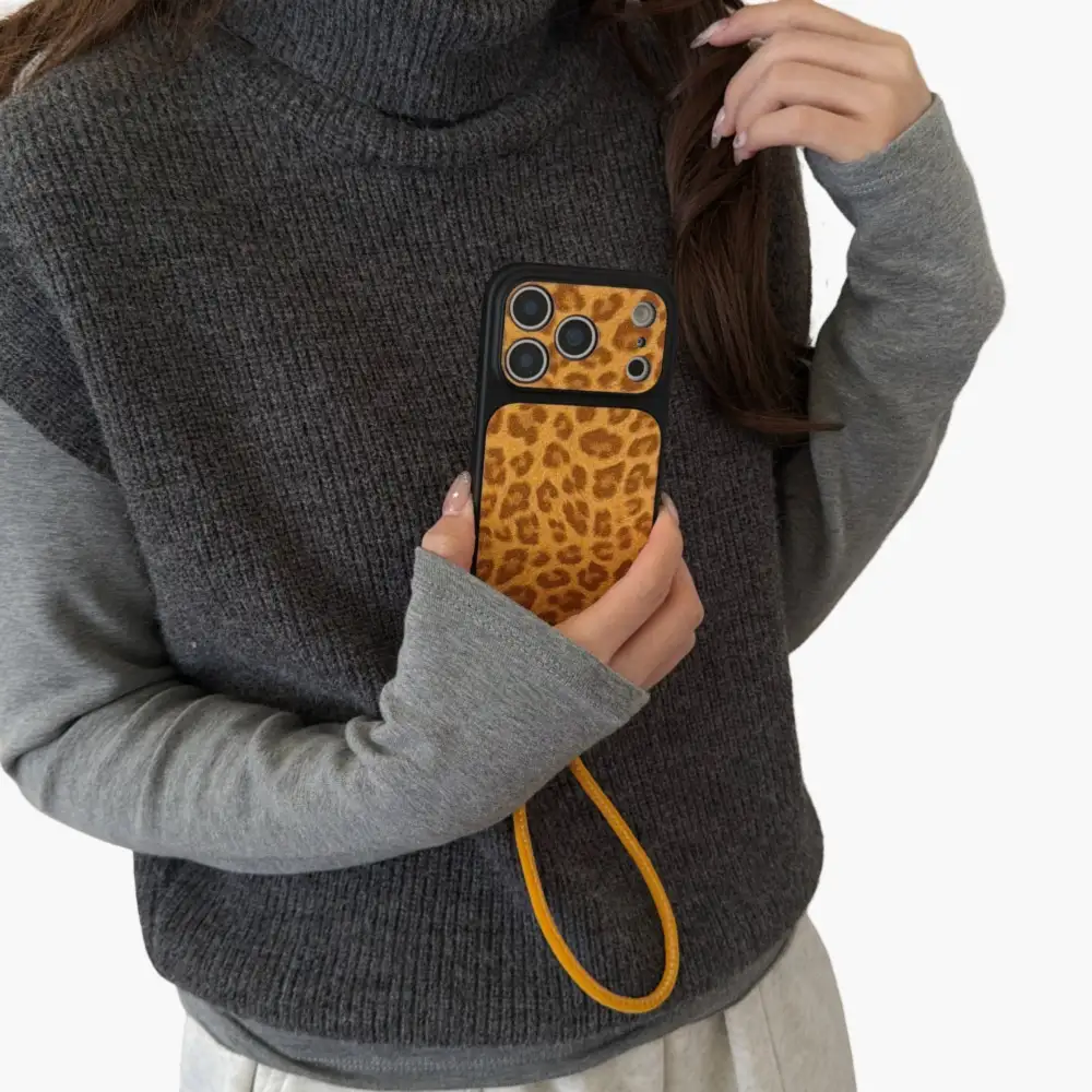 Leopard Wrist Strap Textured Phone Case