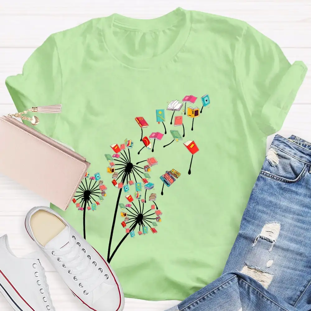 Dandelion Books Reading Lover Casual Print T-Shirt