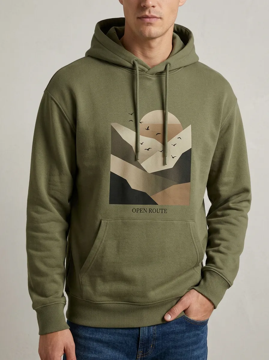 Men's Nature Adventure Open Route Mountain Sunset Print Hoodie