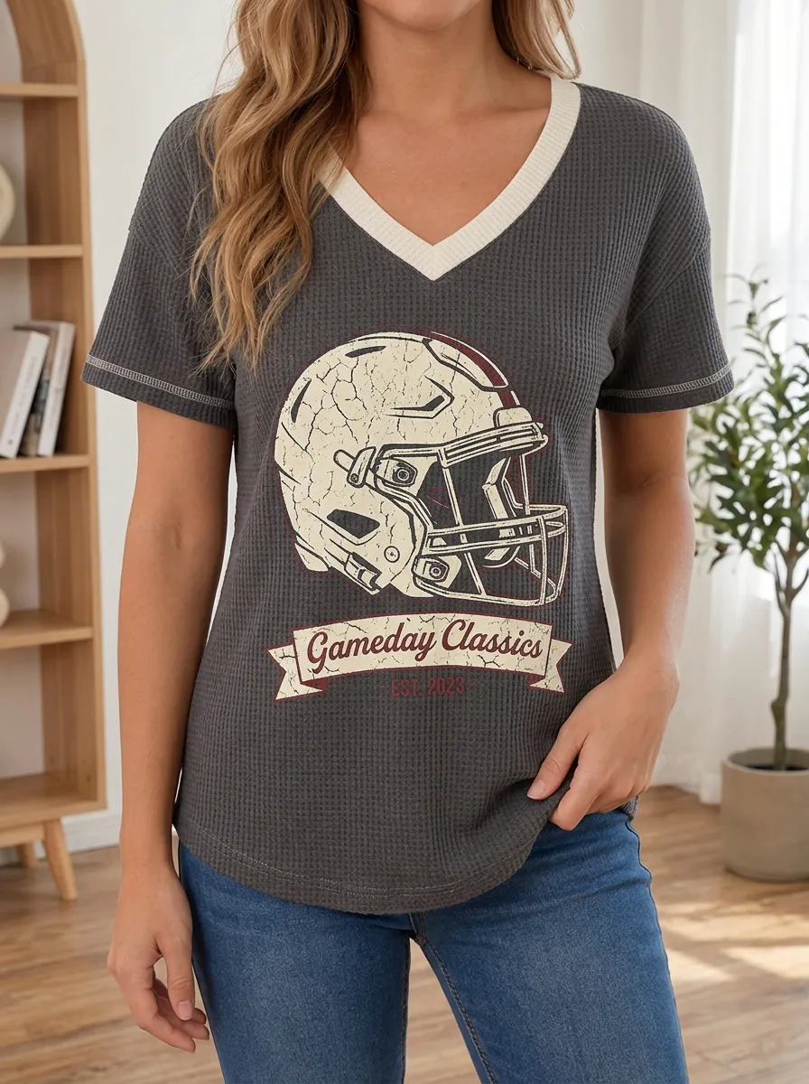 Women's Football Gameday Classics Helmet Printed Waffle Top