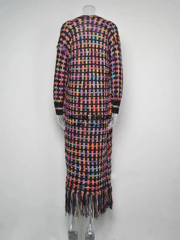 Longline Knit Tassel-Detail Pocketed Cardigan