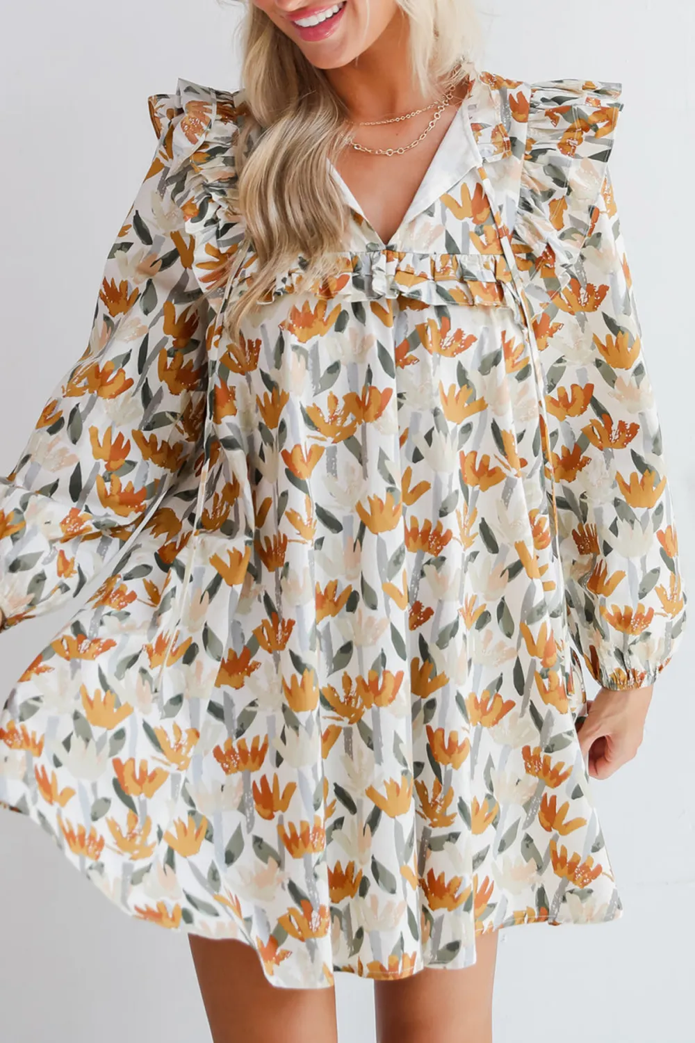 Cream Floral Mini Dress