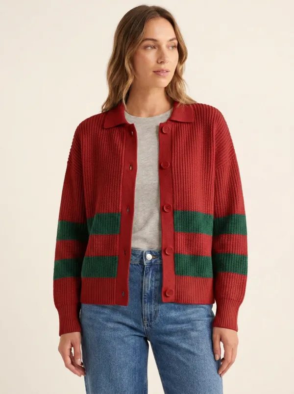 Rugby Stripe Pattern Print Knit Cardigan